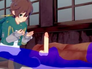 KonoSuba Yaoi - Kazuma blowjob with cum in his mouth - Japanese Asian Manga anime game sex gay