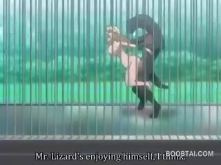 Barmfager anime unge hunn kuse spikret hardt av monster ved den zoo