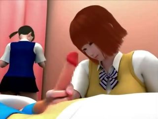 Threesome 3D with 2 Japanese teen schoolgirls